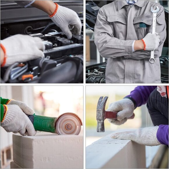 12Pairs (52g)Cotton Work Gloves – Breathable Knit Safety Gloves w/ Red Cuff - Picture 6 of 6